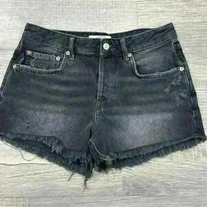 WE THE FREE People Black Button Fly Cut Off Distressed Denim Shorts Size 27 EUC